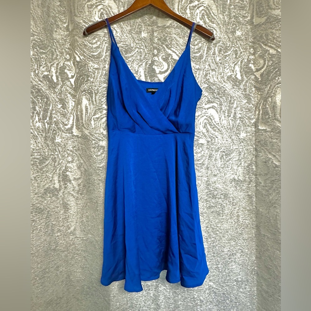 EXPRESS Satin fit and Flare dress-Royal Blue